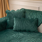 Soft Velvet Plush Non-Slip Sofa Cover Quilted Palm Leaves Sofa Seat Pad for Kids and Pets