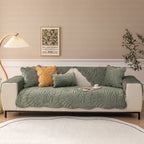 Soft Velvet Plush Non-Slip Sofa Cover Quilted Palm Leaves Sofa Seat Pad for Kids and Pets