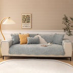 Soft Velvet Plush Non-Slip Sofa Cover Quilted Palm Leaves Sofa Seat Pad for Kids and Pets
