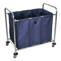 Ergode Rolling Industrial Laundry Cart With Heavyduty 3 Compartment Canvas Bag And Chromeplated Steel Frame  Navy