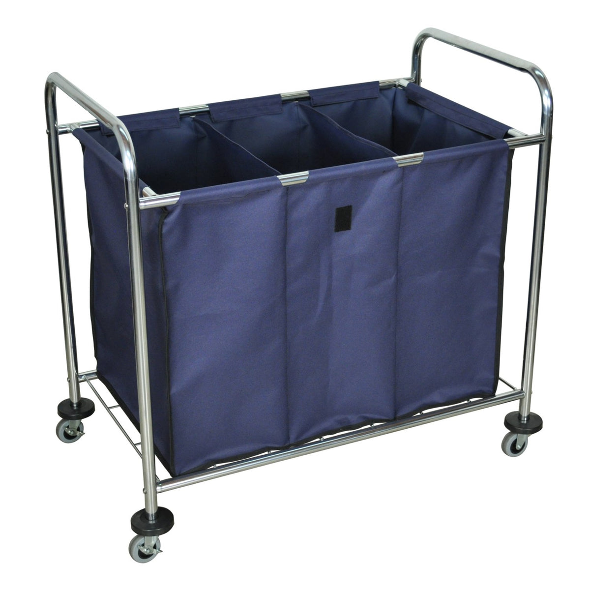 Ergode Rolling Industrial Laundry Cart With Heavyduty 3 Compartment Canvas Bag And Chromeplated Steel Frame  Navy