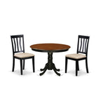 East West Furniture HLAN3-BCH-C 3 Piece Modern Dining Table Set Contains a Round Wooden Table with Pedestal and 2 Linen Fabric Kitchen Dining Chairs, 42x42 Inch, Black & Cherry