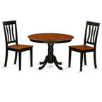 East West Furniture HLAN3-BCH-W 3 Piece Dining Table Set for Small Spaces Contains a Round Dining Room Table with Pedestal and 2 Wood Seat Chairs, 42x42 Inch, Black & Cherry