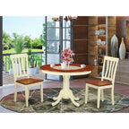 East West Furniture HLAN3-BMK-W 3 Piece Kitchen Table & Chairs Set Contains a Round Dining Room Table with Pedestal and 2 Dining Chairs, 42x42 Inch, Buttermilk & Cherry