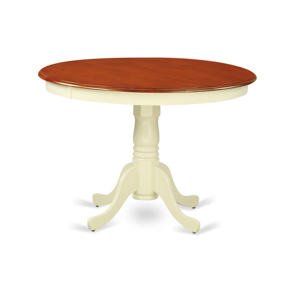 East West Furniture HLAN3-BMK-W 3 Piece Kitchen Table & Chairs Set Contains a Round Dining Room Table with Pedestal and 2 Dining Chairs, 42x42 Inch, Buttermilk & Cherry
