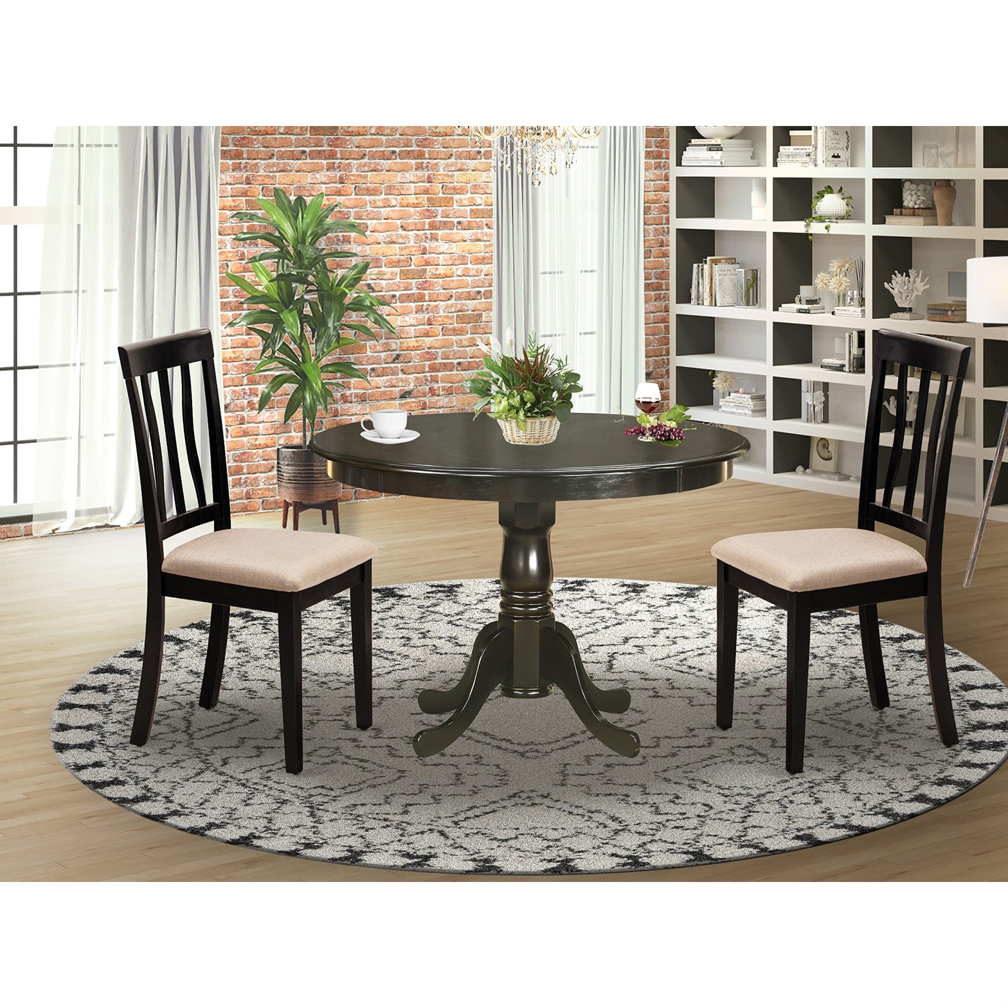 HLAN3-CAP-C 3 Pc Kitchen nook Dining set-round Kitchen Table and 2 slatted back Kitchen Chairs.