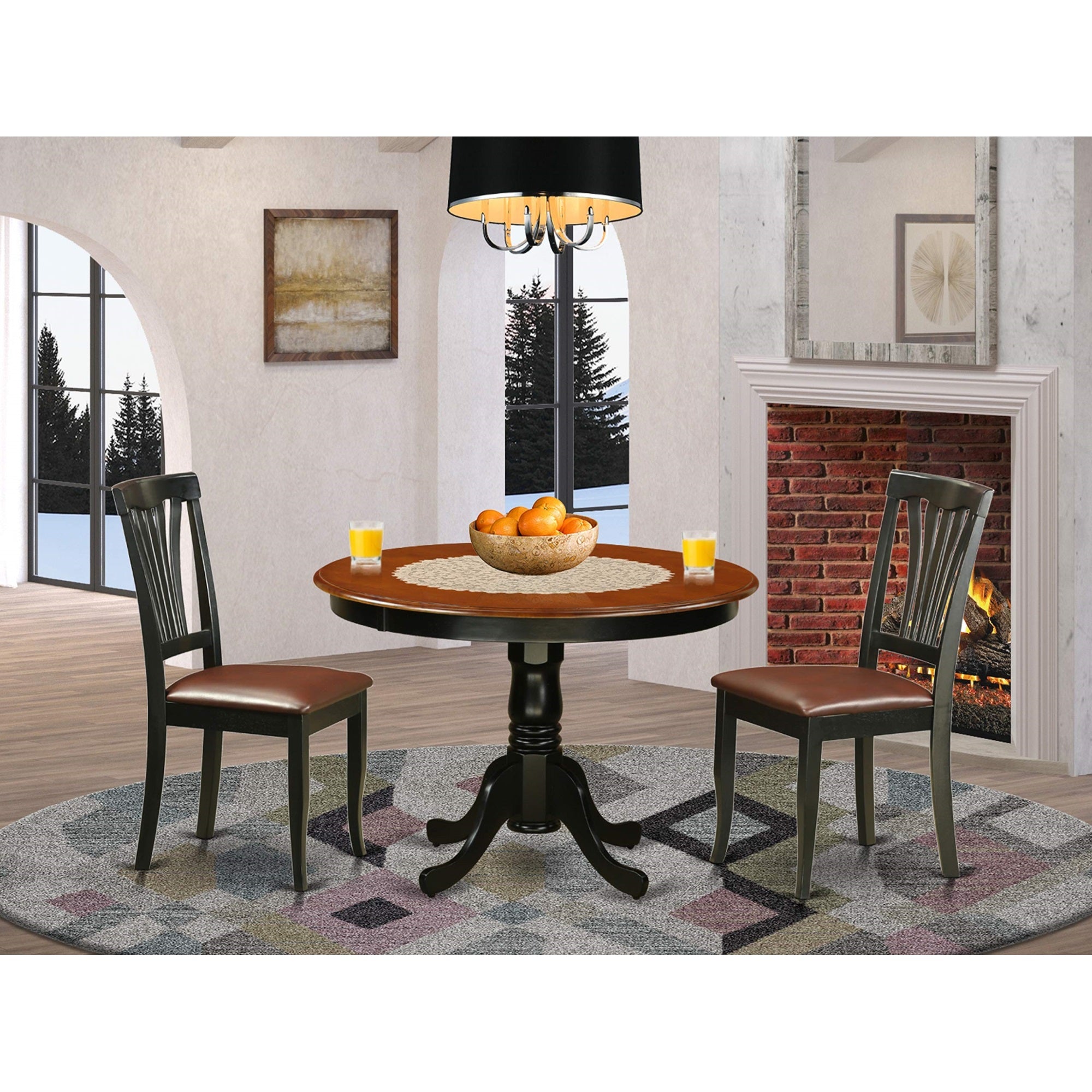 East West Furniture HLAV3-BCH-LC 3 Piece Dinette Set for Small Spaces Contains a Round Dining Table with Pedestal and 2 Faux Leather Dining Room Chairs, 42x42 Inch, Black & Cherry