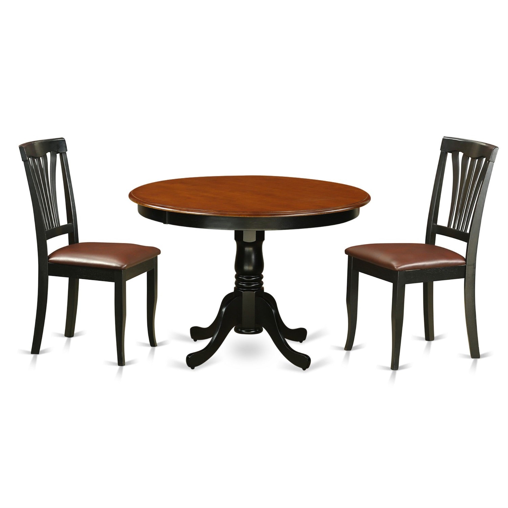 East West Furniture HLAV3-BCH-LC 3 Piece Dinette Set for Small Spaces Contains a Round Dining Table with Pedestal and 2 Faux Leather Dining Room Chairs, 42x42 Inch, Black & Cherry