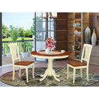 East West Furniture HLAV3-BMK-W 3 Piece Modern Dining Table Set Contains a Round Wooden Table with Pedestal and 2 Kitchen Dining Chairs, 42x42 Inch, Buttermilk & Cherry