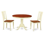 East West Furniture HLAV3-BMK-W 3 Piece Modern Dining Table Set Contains a Round Wooden Table with Pedestal and 2 Kitchen Dining Chairs, 42x42 Inch, Buttermilk & Cherry
