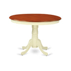 East West Furniture HLAV3-BMK-W 3 Piece Modern Dining Table Set Contains a Round Wooden Table with Pedestal and 2 Kitchen Dining Chairs, 42x42 Inch, Buttermilk & Cherry