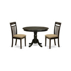 East West Furniture HLCA3-CAP-C 3 Piece Modern Dining Table Set Contains a Round Wooden Table with Pedestal and 2 Linen Fabric Upholstered Dining Chairs, 42x42 Inch, Cappuccino