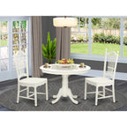 East West Furniture HLDO3-LWH-W 3 Piece Kitchen Table Set for Small Spaces Contains a Round Dining Room Table with Pedestal and 2 Dining Chairs, 42x42 Inch, Linen White