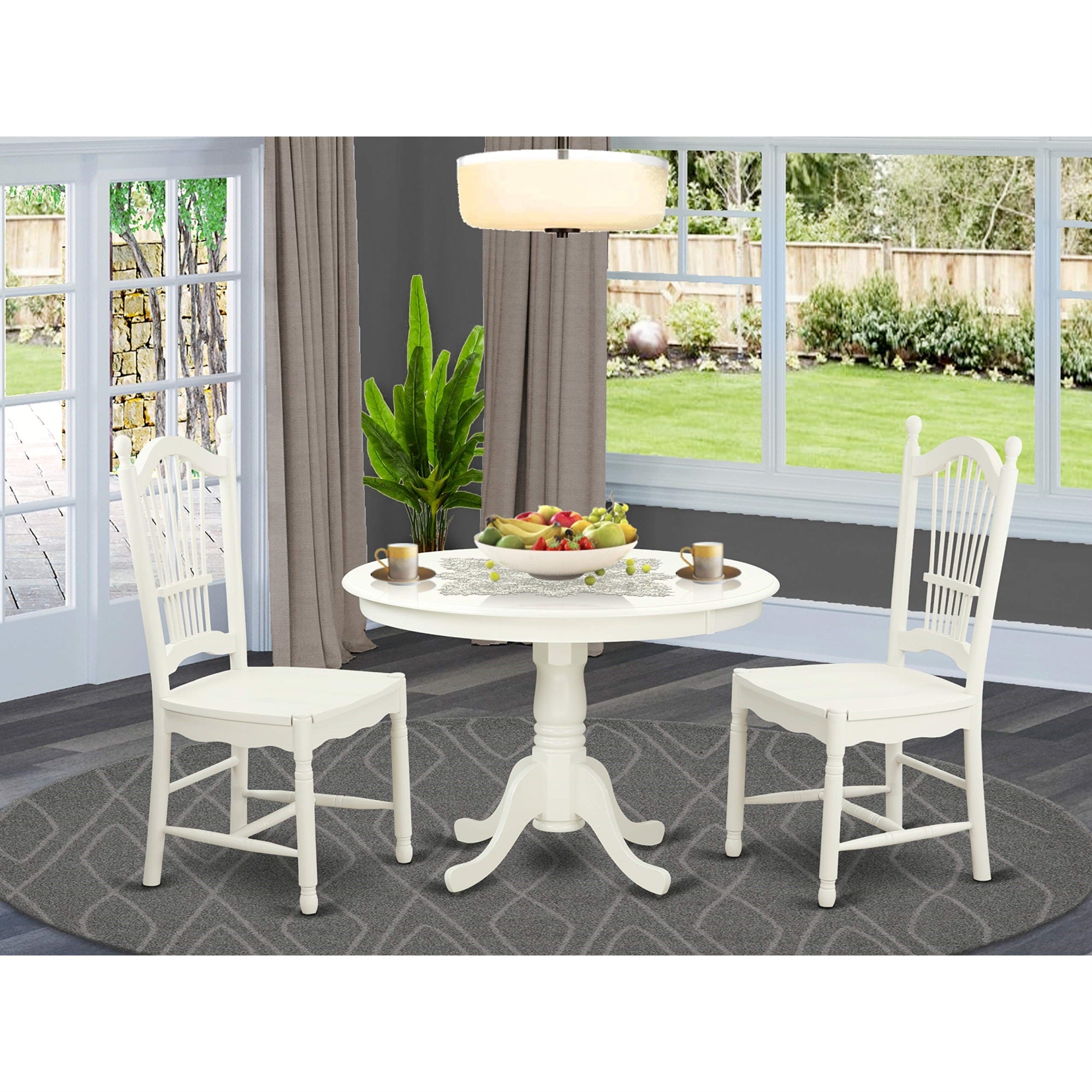 East West Furniture HLDO3-LWH-W 3 Piece Kitchen Table Set for Small Spaces Contains a Round Dining Room Table with Pedestal and 2 Dining Chairs, 42x42 Inch, Linen White