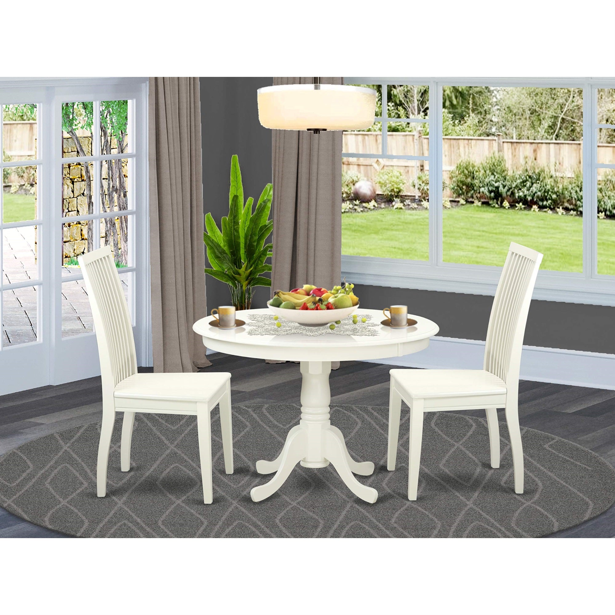 HLIP3LWHW 3 Piece Hartland Set With One Round 42in Dinette Table And Two Dinette Chairs With Wood Seat In A Beautiful Linen Wh