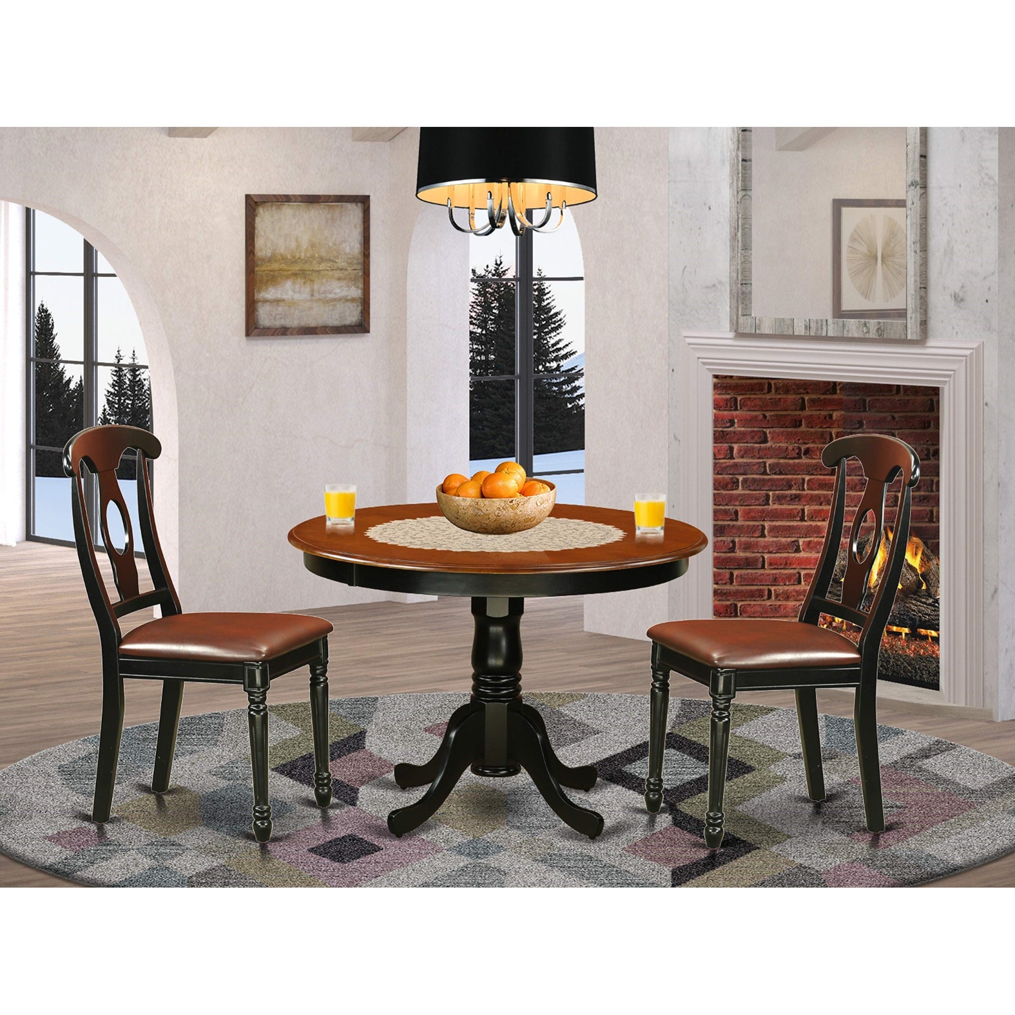 HLKE3-BCH-LC 3 Pc set with a Round Dinette Table and 2 Leather Kitchen Chairs in Linen White