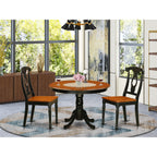 East West Furniture HLKE3-BCH-W 3 Piece Dining Room Furniture Set Contains a Round Dining Table with Pedestal and 2 Wood Seat Chairs, 42x42 Inch, Black & Cherry