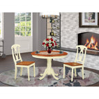 East West Furniture HLKE3-BMK-W 3 Piece Kitchen Table Set for Small Spaces Contains a Round Dining Room Table with Pedestal and 2 Solid Wood Seat Chairs, 42x42 Inch, Buttermilk & Cherry