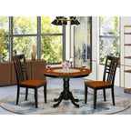 East West Furniture HLLG3-BCH-W 3 Piece Kitchen Table & Chairs Set Contains a Round Dining Room Table with Pedestal and 2 Solid Wood Seat Chairs, 42x42 Inch, Black & Cherry