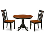 East West Furniture HLLG3-BCH-W 3 Piece Kitchen Table & Chairs Set Contains a Round Dining Room Table with Pedestal and 2 Solid Wood Seat Chairs, 42x42 Inch, Black & Cherry