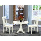 East West Furniture HLLG3-LWH-W 3 Piece Kitchen Table & Chairs Set Contains a Round Dining Room Table with Pedestal and 2 Solid Wood Seat Chairs, 42x42 Inch, Linen White