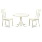 East West Furniture HLLG3-LWH-W 3 Piece Kitchen Table & Chairs Set Contains a Round Dining Room Table with Pedestal and 2 Solid Wood Seat Chairs, 42x42 Inch, Linen White