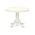 East West Furniture HLLG3-LWH-W 3 Piece Kitchen Table & Chairs Set Contains a Round Dining Room Table with Pedestal and 2 Solid Wood Seat Chairs, 42x42 Inch, Linen White