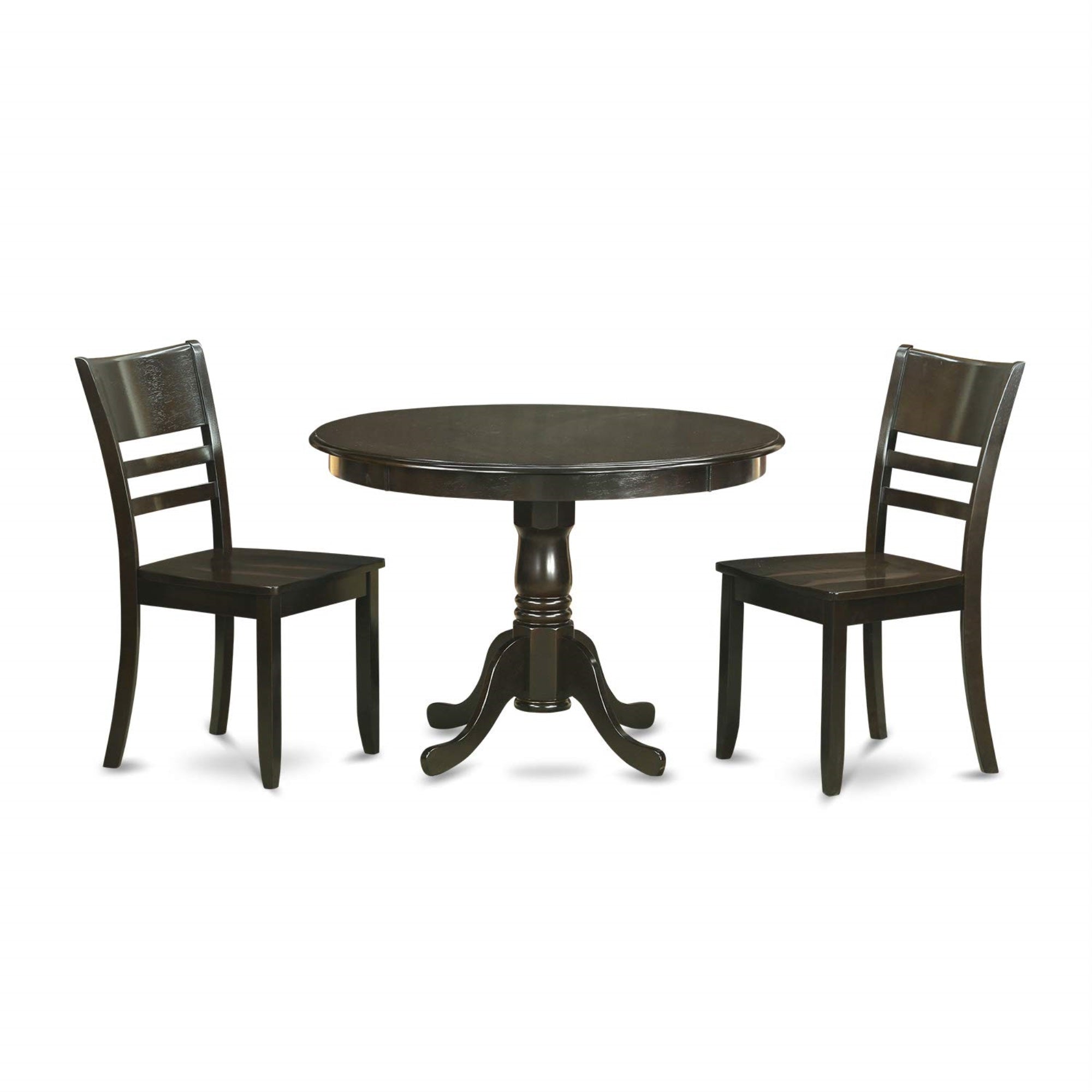 East West Furniture HLLY3-CAP-W 3 Piece Kitchen Table Set for Small Spaces Contains a Round Dining Room Table with Pedestal and 2 Dining Chairs, 42x42 Inch, Cappuccino