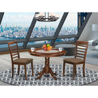 East West Furniture HLML3-MAH-C 3 Piece Dining Set Contains a Round Dining Room Table with Pedestal and 2 Linen Fabric Upholstered Kitchen Chairs, 42x42 Inch, Mahogany