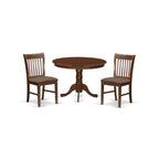 East West Furniture HLNO3-MAH-C 3 Piece Modern Dining Table Set Contains a Round Wooden Table with Pedestal and 2 Linen Fabric Upholstered Dining Chairs, 42x42 Inch, Mahogany