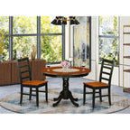 East West Furniture HLPF3-BCH-W 3 Piece Dining Table Set for Small Spaces Contains a Round Dining Room Table with Pedestal and 2 Wood Seat Chairs, 42x42 Inch, Black & Cherry