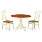 East West Furniture HLQU3-BMK-W Hartland 3 Piece Room Set Contains a Round Kitchen Table with Pedestal and 2 Dining Chairs, 42x42 Inch