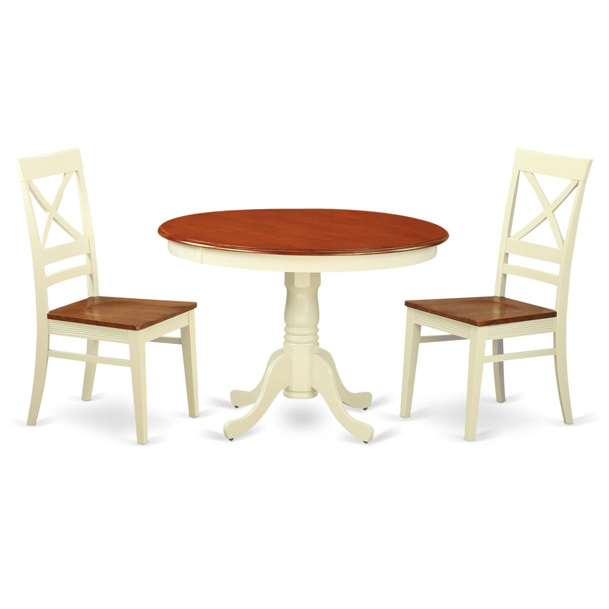 East West Furniture HLQU3-BMK-W Hartland 3 Piece Room Set Contains a Round Kitchen Table with Pedestal and 2 Dining Chairs, 42x42 Inch