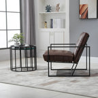 Retro Tufted Faux Leather Metal Frame Accent Chair - Brown