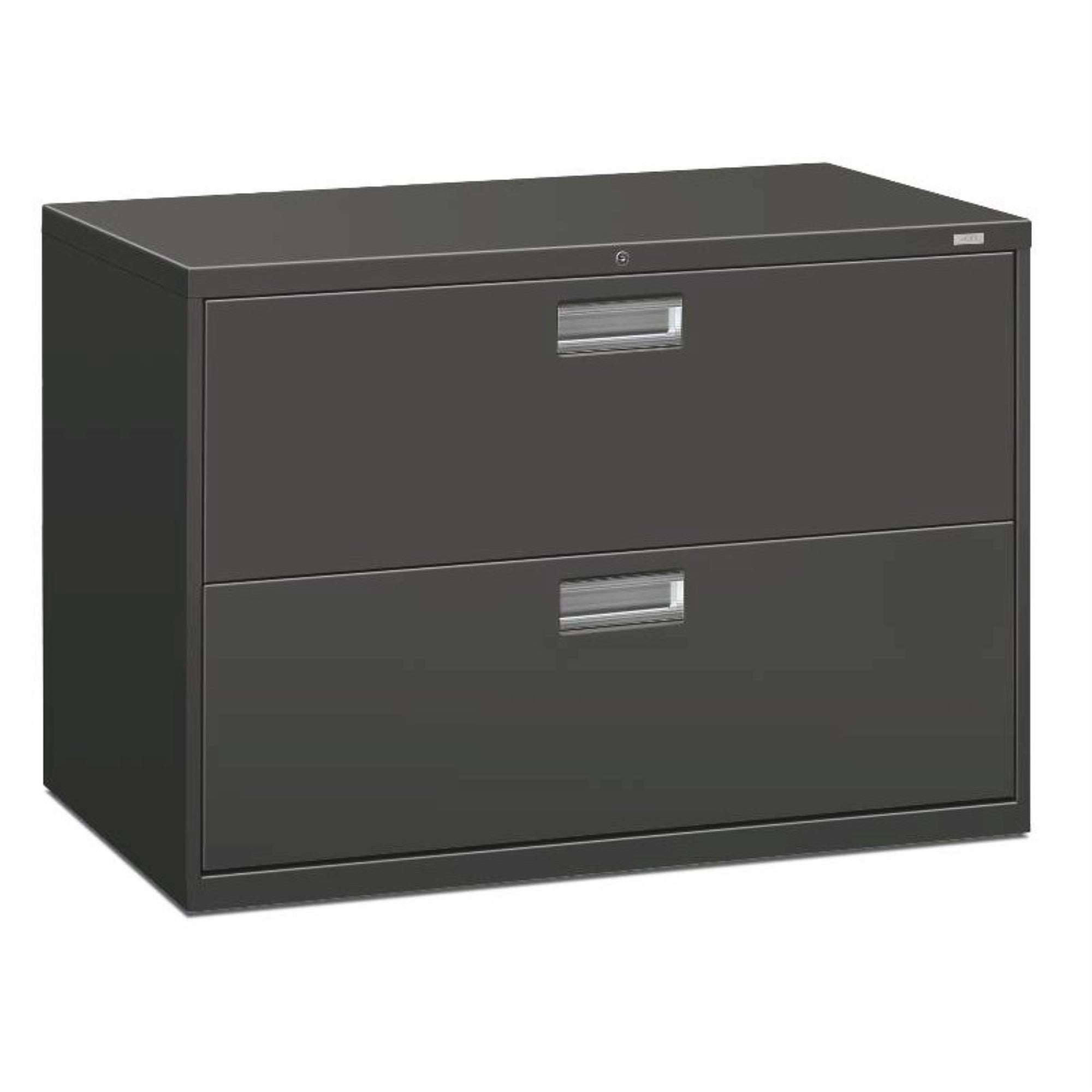 Hon Brigade 600 Series Lateral File | 2 Drawers | Polished Aluminum Pull | 42W X 19-1/4D X 28-3/8H | Charcoal Finish