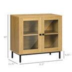 Modern Glass Door Sideboard Buffet Dining Storage Cabinet in Oak Wood Finish