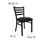 Black Metal Dining Chair with Slatted Back and Vinyl Seat