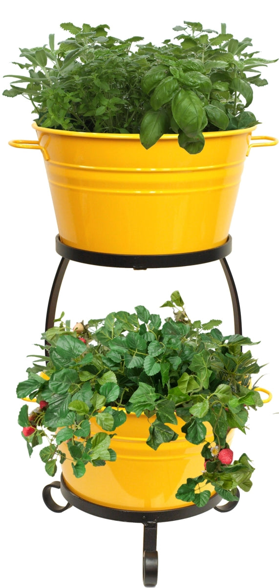 Houston International Trading 8021E Saff Enameled Raised Planter With Iron Stand&#44; Saffron
