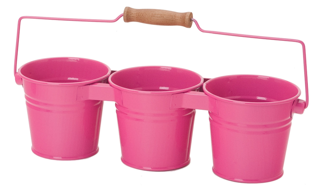 Houston International Trading 8331E Hpk Enameled Galvanized Triple Planter  Hotpink