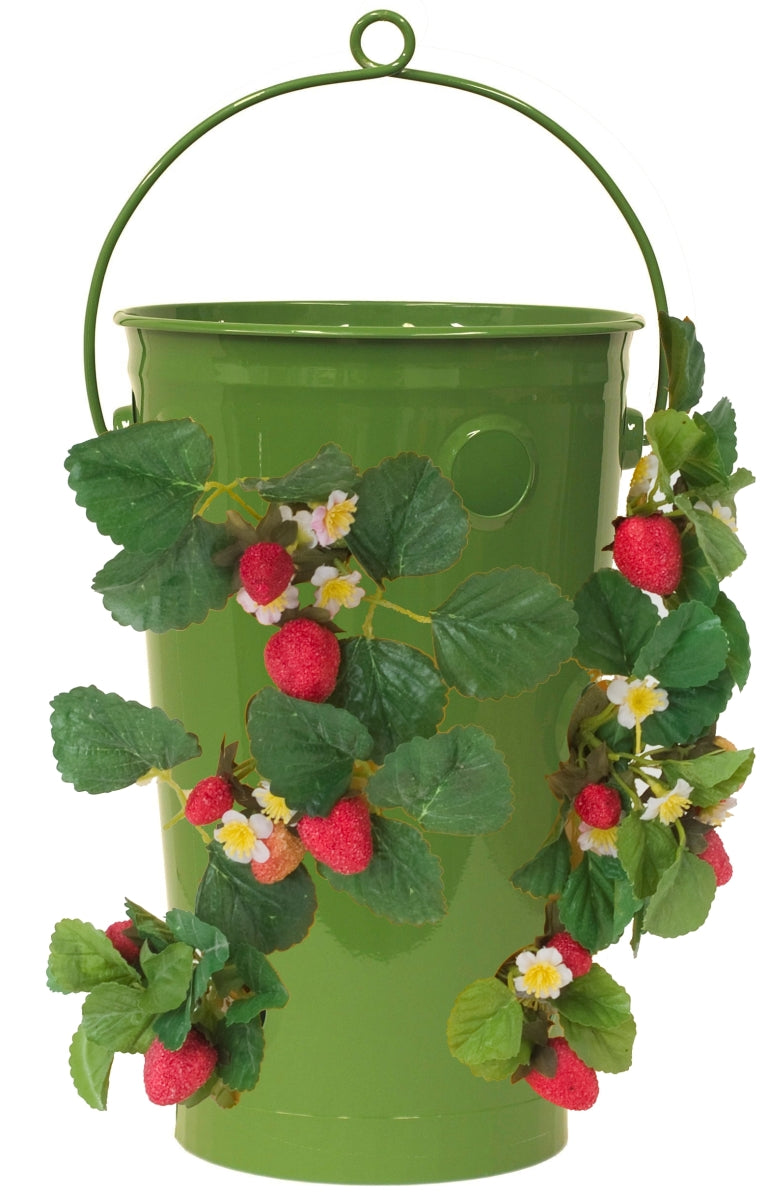 Houston International Trading 8491E Sa Enameled Galvanized Strawberry & Flower Planter  Sage