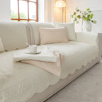 Floral Cotton Quilted Sofa Cover, Non-Slip Couch Protector with Scalloped Edges