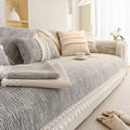 Soft Chenille Sectional Sofa Cover with Pom Pom Trim – Non-Slip Couch Protector