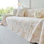 Plush Faux Fur Warm Sofa Cover with Waves Jacquard Textured Throw Blankets for Couch