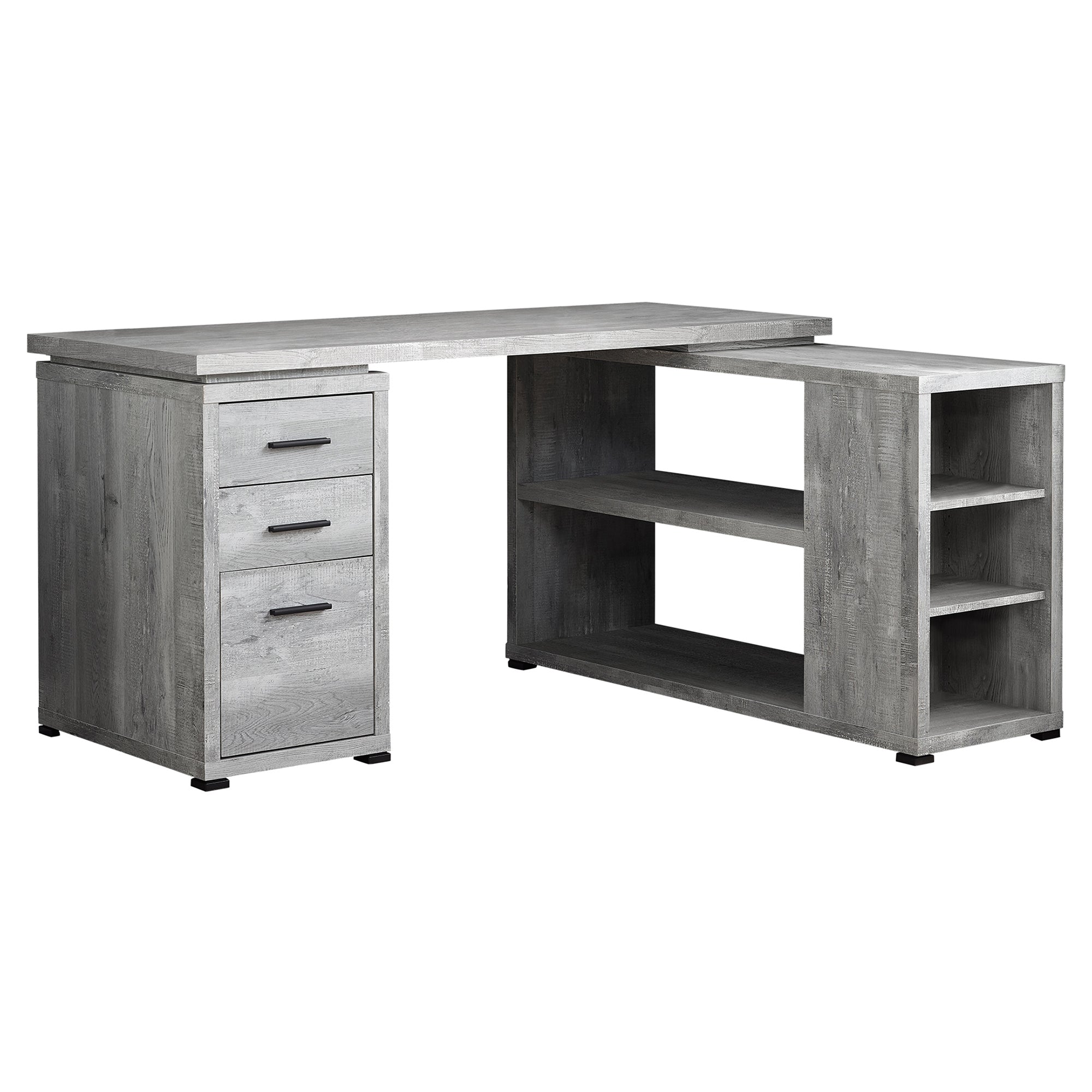 Computer Desk, Home Office, Corner, Left, Right Set-Up, Storage Drawers, L Shape, Work, Laptop, Laminate, Grey, Contemporary, Mo