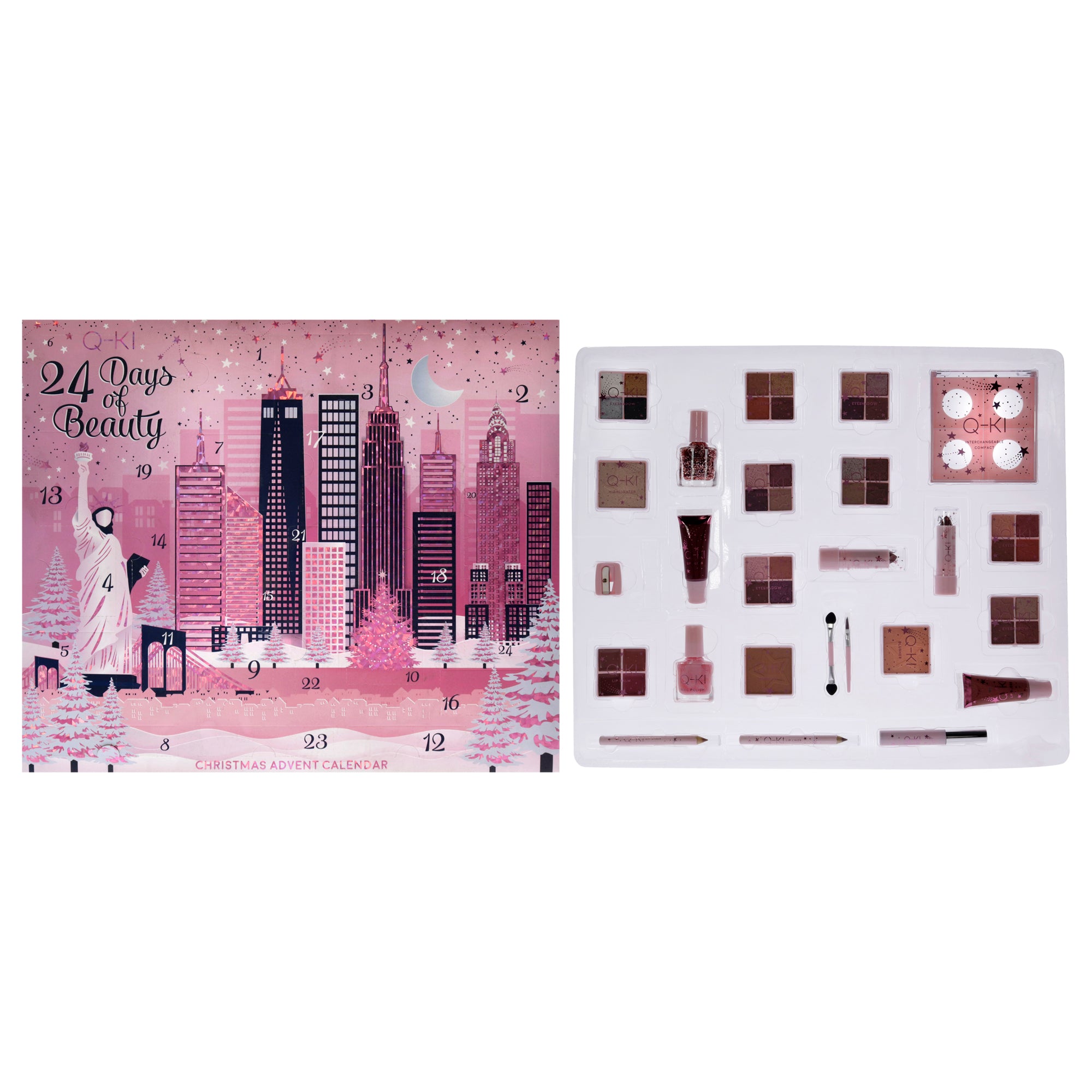 24 Days Of Beauty New York Advent Calendar Set by Q-KI for Women - 26 Pc 8 x 0.15oz Eye Shadow, 0.14oz Blusher, 0.17oz Mascara, 