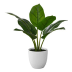 Monarch Specialties I 9502 Artificial Plant 17" Aureum Green Leaves Metal White Pot