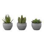 Monarch Specialties I 9587 Artificial Plant, 6' Tall, Succulent, Indoor, Faux, Fake, Table, Greenery, Potted, Set of 3, Decorative, Green Plants