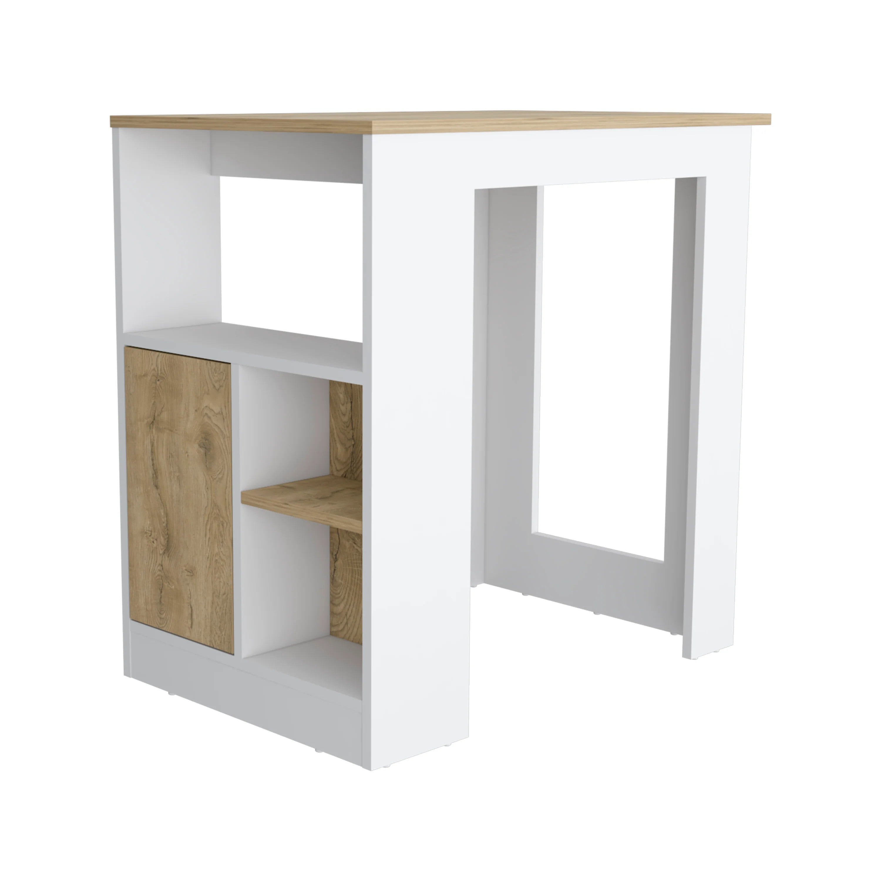 TUHOME Stirling Kitchen Island with 1-Door Cabinet and Side Shelves- White / Macadamia -Kitchen