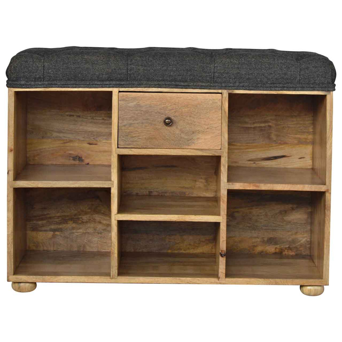 Black Tweed 6 Slot Shoe Storage Bench