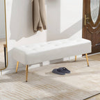 Modern Bed Bench Ottoman with White Ivory PU Leather Seat and Gold Metal Legs